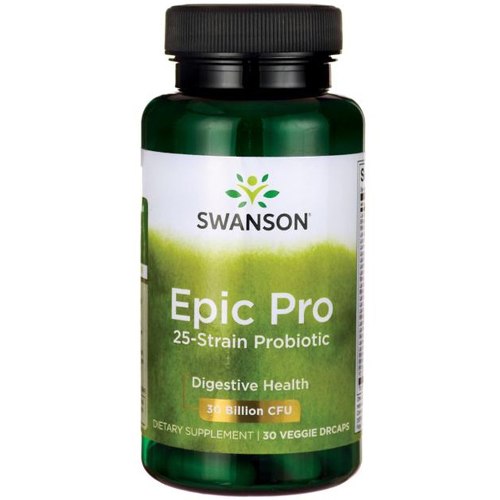 Хранителна добавка, Swanson, Epic Pro 25-щам пробиотик, 30 вегански капсули, 30 милиарда CFU, пребиотици