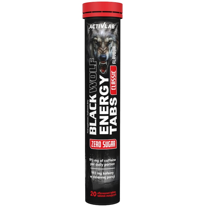 Tablete Black Wolf Energy, ActivLab, 20 tablete efervescente, fara zahar, cu taurina si cafeina