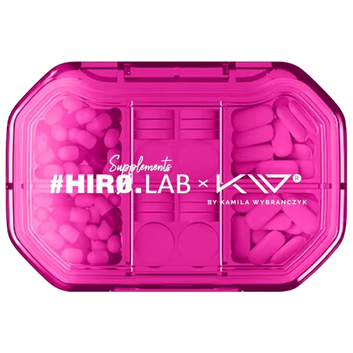 Organizer suplimente HIRO.LAB, roz, 6 compartimente, dimensiuni compacte