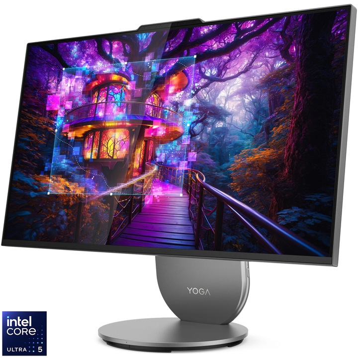 Sistem All-in-One Lenovo Yoga AIO 27IAH10 cu procesor Intel® Core™ Ultra 5 125H pana la 4.5GHz, 27", QHD, IPS, Touch, 16GB LPDDR5x, 512GB SSD M.2 2280 PCIe 4.0x4 NVMe, Intel® Arc™ Graphics, Windows 11 Home, Luna Grey, 3Y Premium Care
