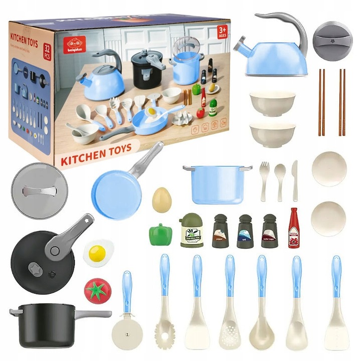 Garnituri pentru copii set mare de bucatarie, ceainic, tigaie, linguri, accesorii