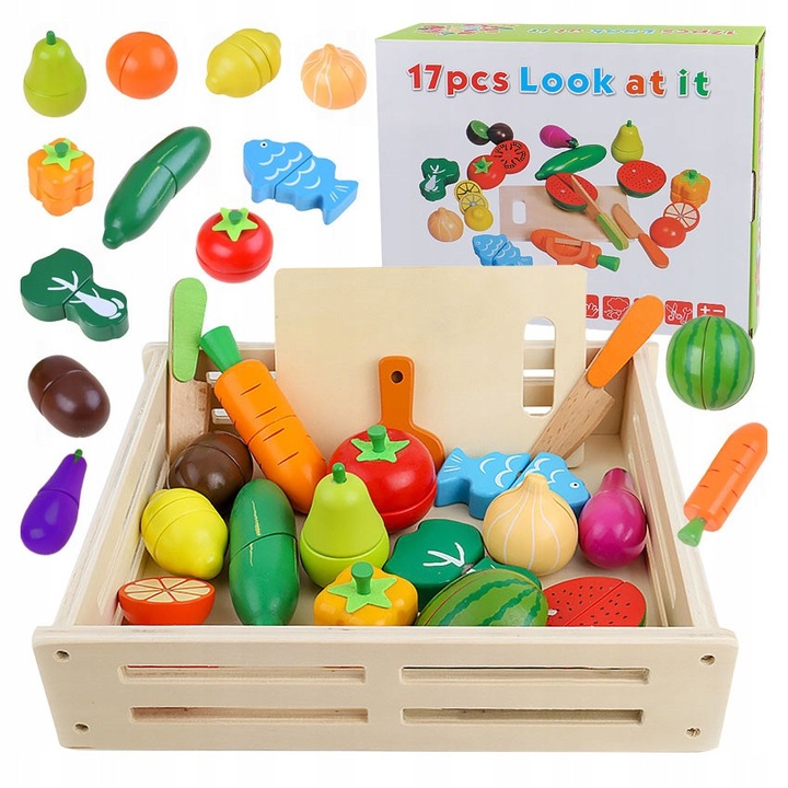 Blocuri magnetice din lemn fructe legume blocuri set mare Montessori