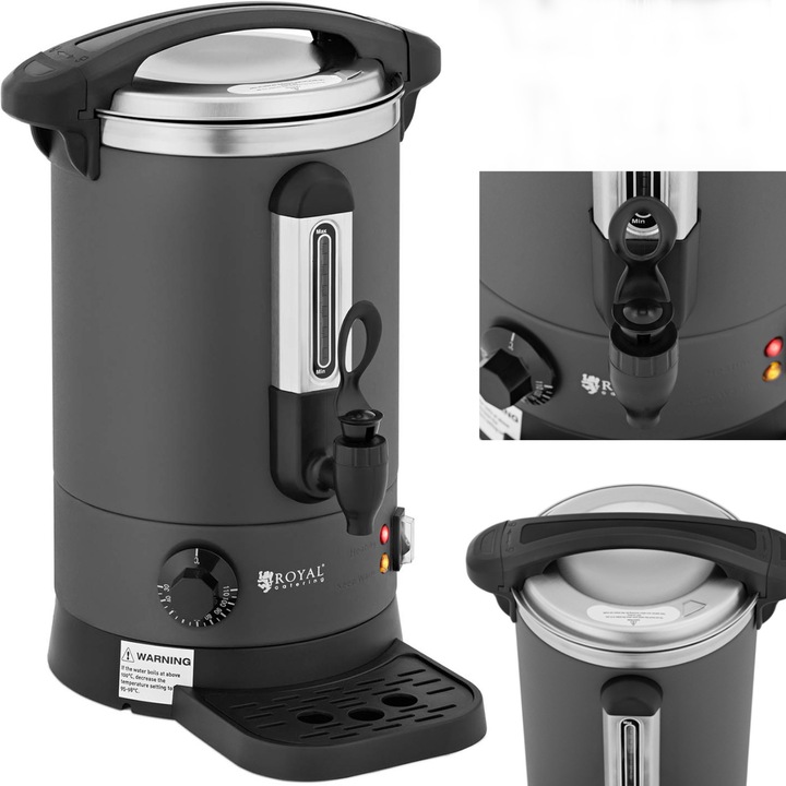 Royal Catering vízforraló 6,1 L, 1500 W, szürke, duplafalú és leeresztő csappal