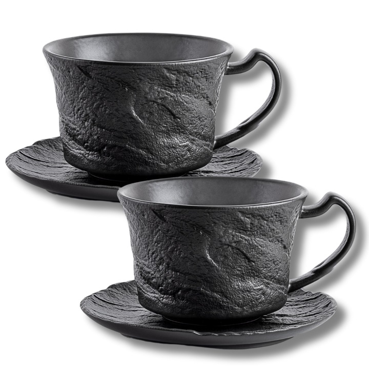 Комплект чаши за еспресо кафе, порцелан, черен, 75 мл, 2x чаша + 2x чинийка, Wilmax England