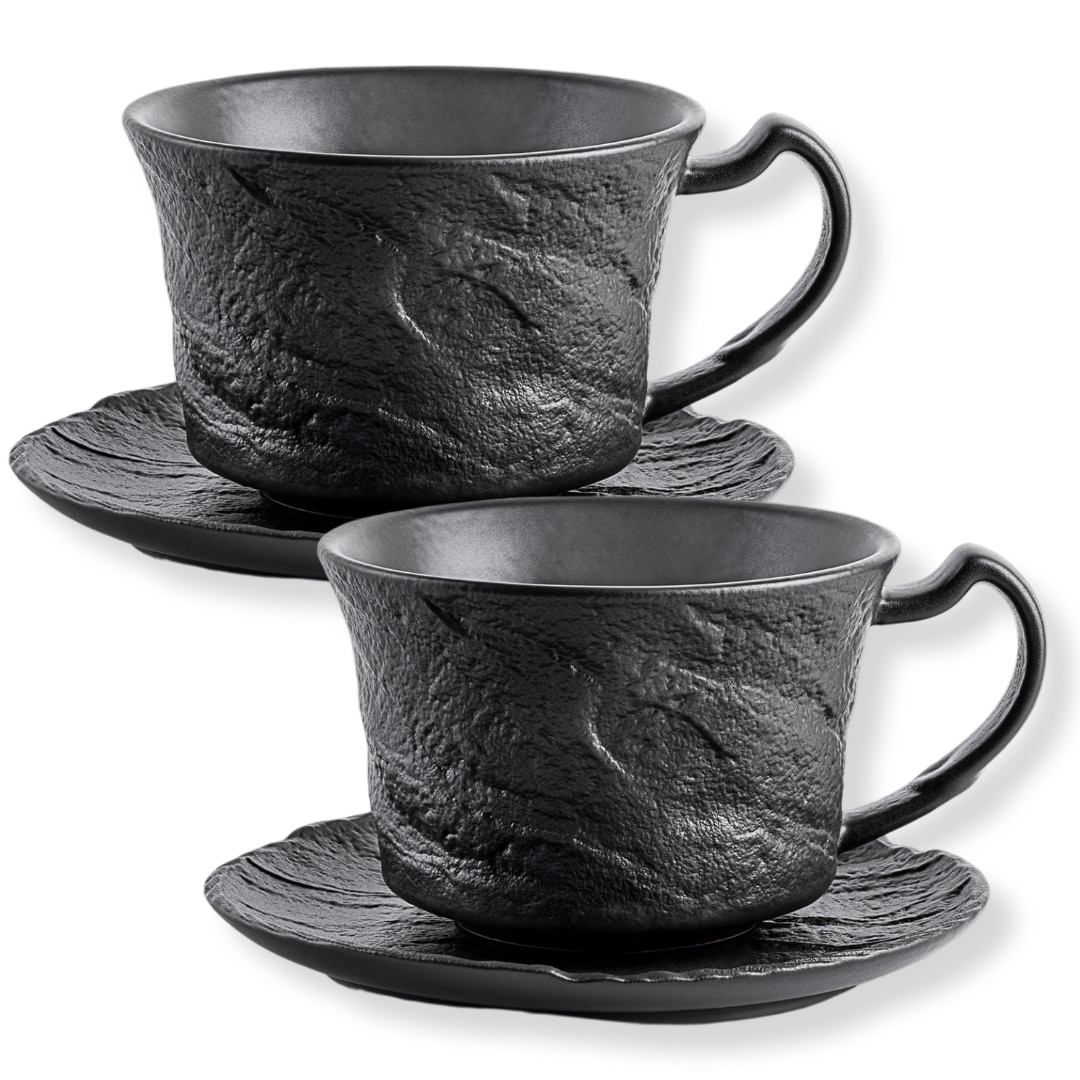 Set cesti cafea/ceai/cappuccino, Portelan, Negru, 180 ml, 2x