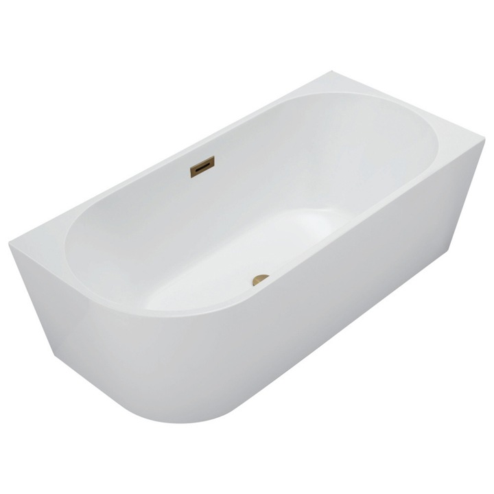 Cada freestanding coltara dreapta BALNEO AVOLA, 150x75cm, alb, finisaj auriu, set cu capac GOLD si sifon