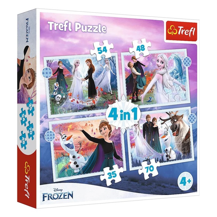 Комплект детски пъзел Trefl, FROZEN 2, 4 в 1, 29x21см, 4+години, Многоцветен