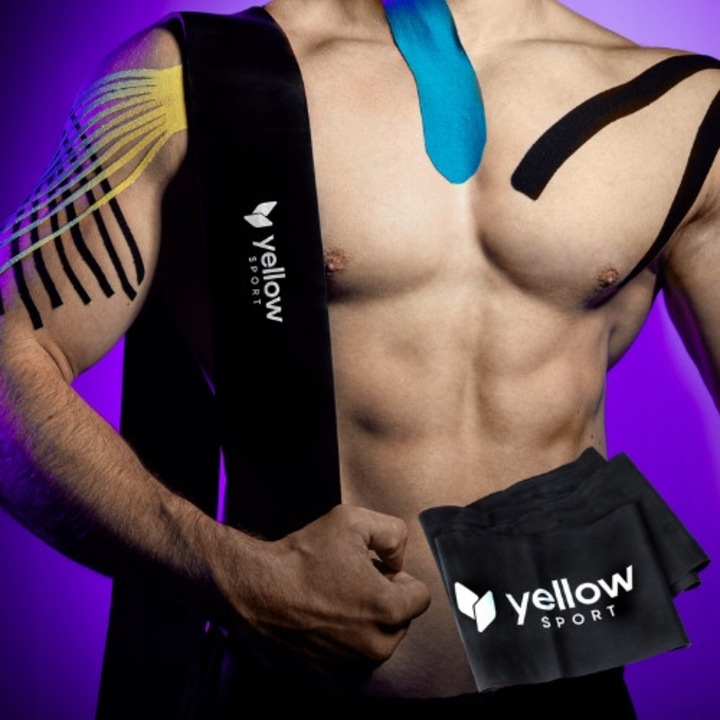 Ластик за упражнения FLAT жълт - черен, съпротивление 12-15 кг