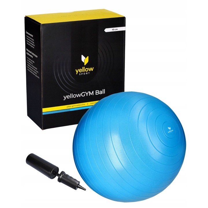 Фитнес топка YellowSport 45 см, синя, със система против спукване, комплект с помпа