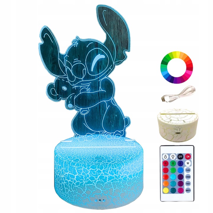 Lampa de veghe copii, Creative, Stitch 3D, LED, 16 culori, cu telecomanda