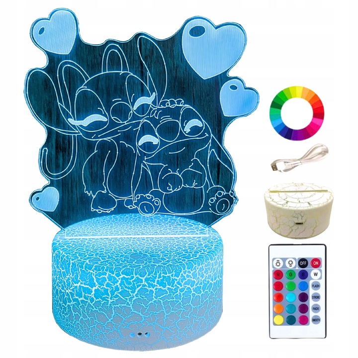 Lampa de veghe copii, Creative, 3D, LED 16 culori, Stitch, cu telecomanda