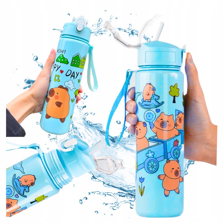 Vizespalack kupakkal és szívószállal, 690 ml, kék