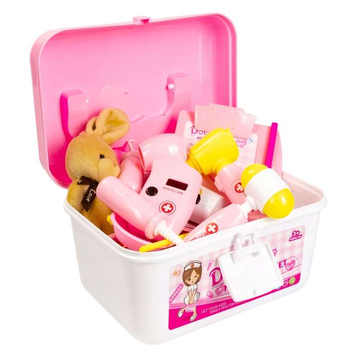 Set mic de doctor cu trusa medicala in valiza pentru fetita, halat, accesorii