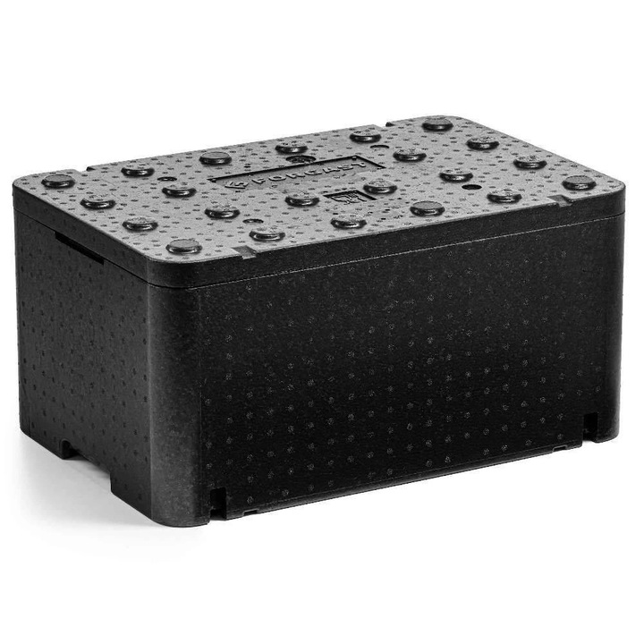 Container izolat, Forgast, Negru, GN 1/1 200, Dimensiuni 60x40x29.7 cm, Capacitate 40 l, pentru depozitarea si transportul produselor calde, reci si congelate
