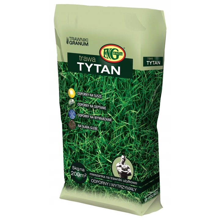 Amestec de iarba TYTAN 5kg, Granum, rezistent la condiții dificile, pentru terenuri sportive și grădini, 200m2