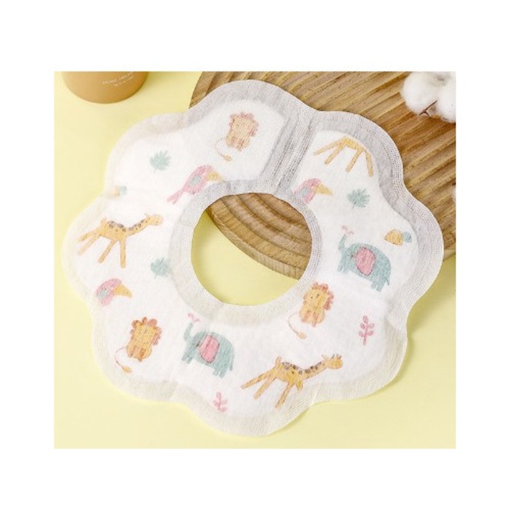 Set 10 Bavete de Unica Folosinta, By Fitilomania, Model Animalute, pentru Bebelusi, Alb Gri