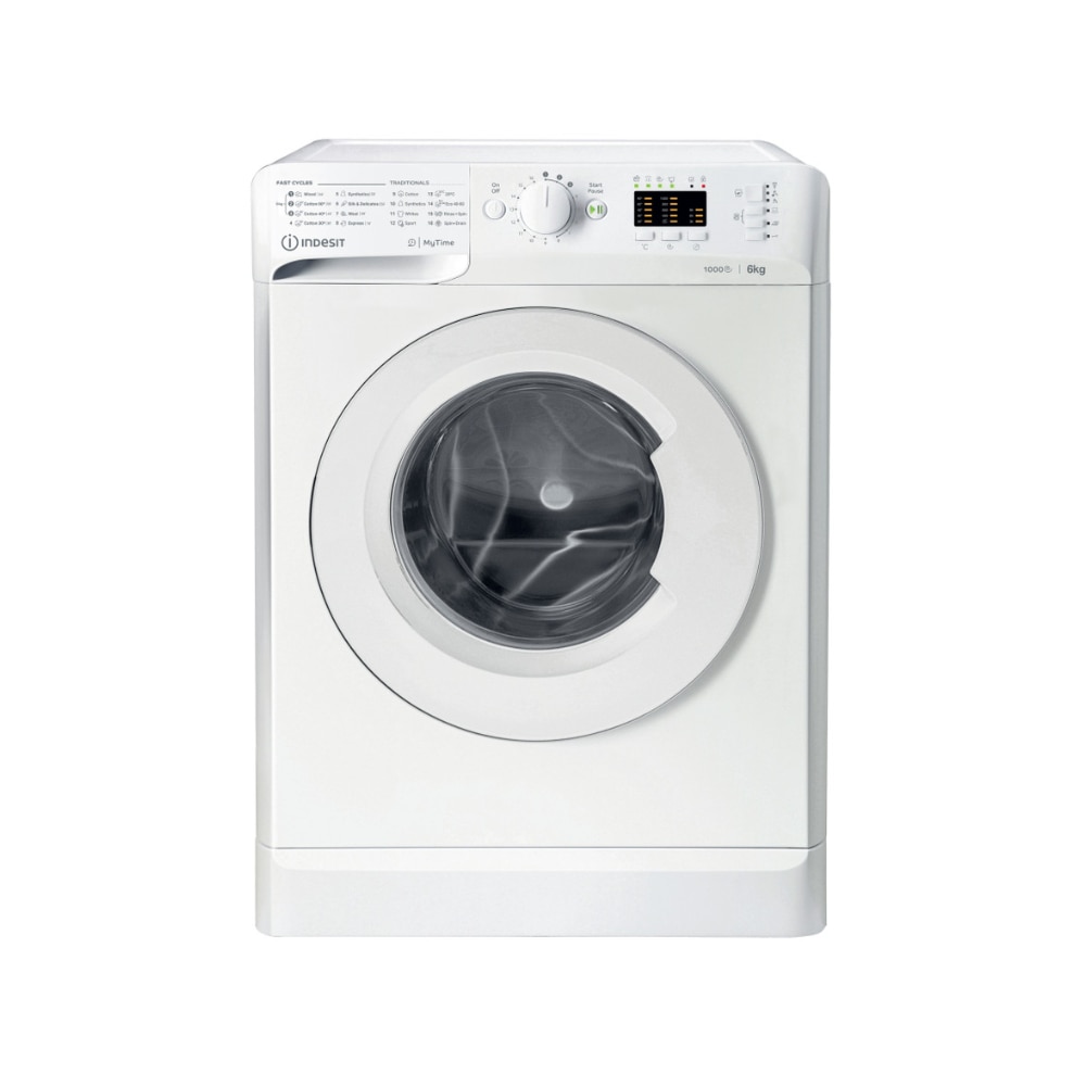 Masina de spalat rufe Indesit MTWSA 61053 W EE, 3 cicluri complete rapide, Pornire intarziata, Sportswear, 1000 rpm, 6 kg, Clasa D, Alba