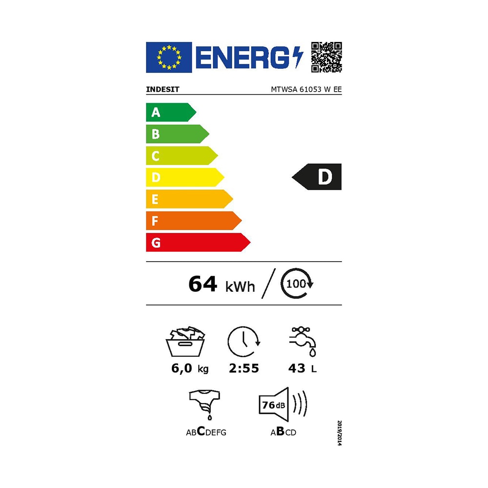 Masina de spalat rufe Indesit MTWSA 61053 W EE, 3 cicluri complete rapide, Pornire intarziata, Sportswear, 1000 rpm, 6 kg, Clasa D, Alba
