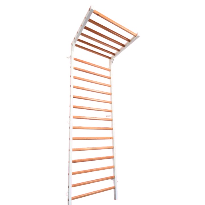 Spalier pentru gimnastica cu laterale albe, din metal si bare din lemn, 2.4 X 0.9 M