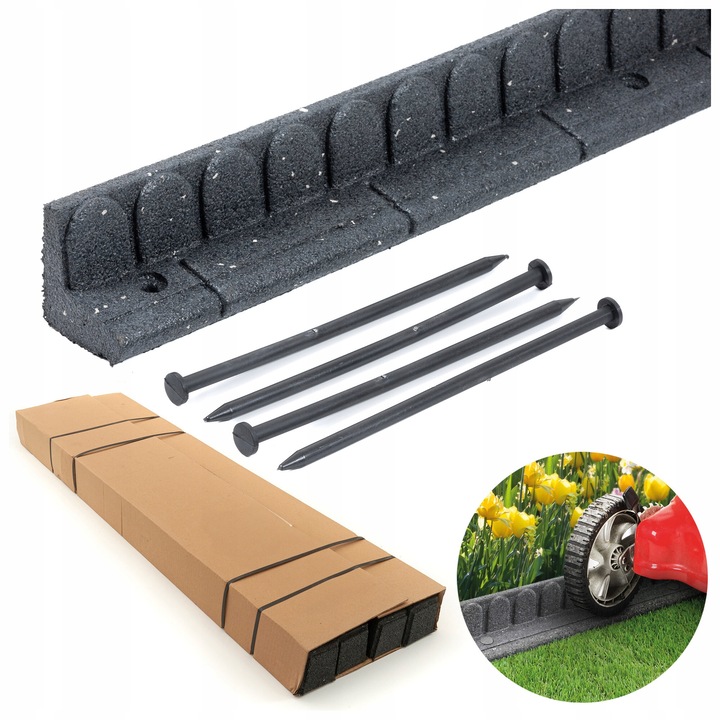 Set Borduri De Gradina, e-floor, Gri, Lungime 480 cm, Material Reciclat, Taiere Usoara, Stabil Si Rezistent La Inghet, De Lunga Durata, Manopera De Inalta Calitate, Design Modern, 4 Buc