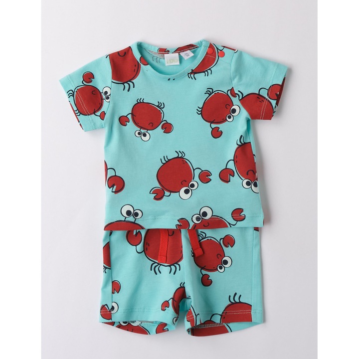 I Do, комплект тениска и шорти с щампа на миеща мечка, тюркоазено, червено