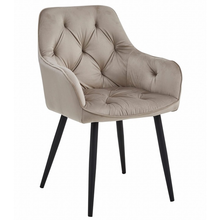 Стол тип кресло за кухня/всекидневна, Artool, York, кадифе, метал, тъмнобежово и черно, 56x62x83,5 см