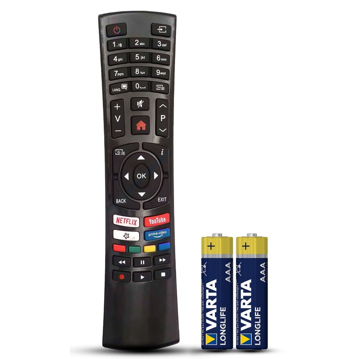 Telecomanda compatibila Wellington, WL24HD279, WL32HD279S, butoane dedicate Netflix, Youtube, Prime Video, TEMIX®, baterii incluse