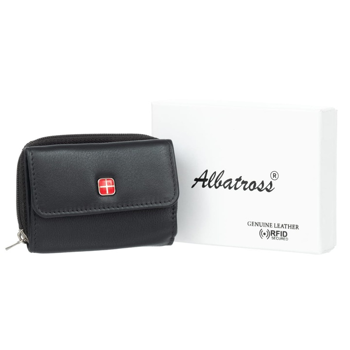 Férfi pénztárca Albatrosz, kicsi, bőr, ellenálló, fekete