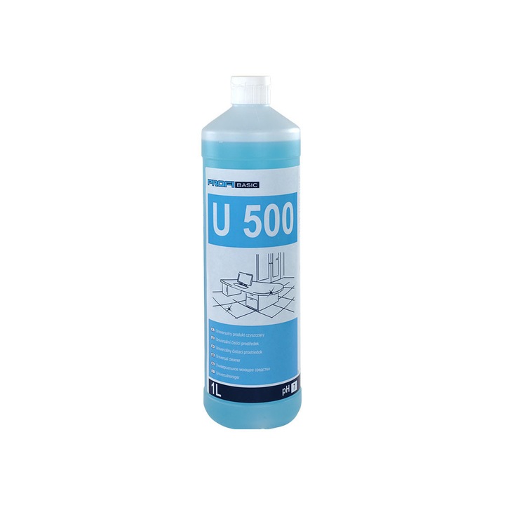 Detergent universal Lakma Profibasic U 500, 1L, pentru toate suprafetele, fara urme, parfum placut