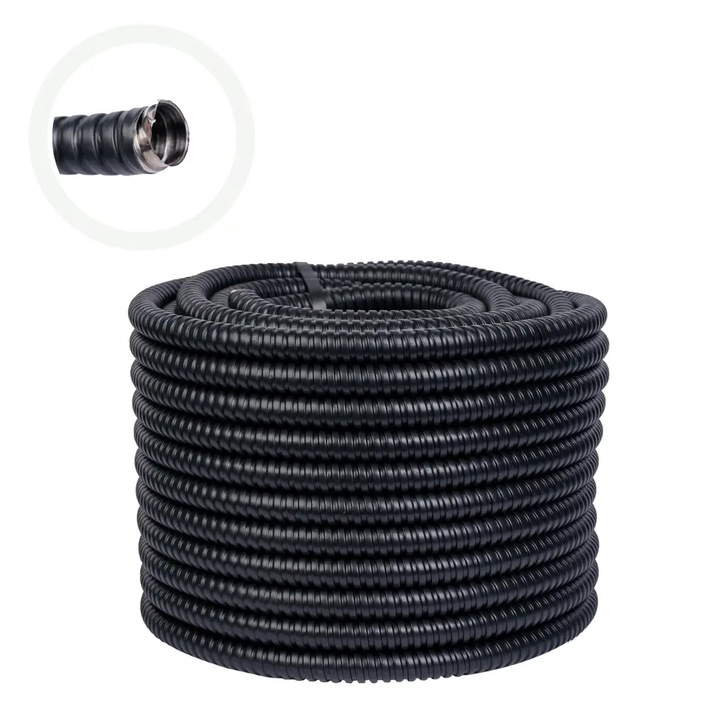 Тръба с диаметър Ø26 мм, Гъвкава, Copex Metalic с PVC покритие, черна, дължина 25 м - COBI SMART