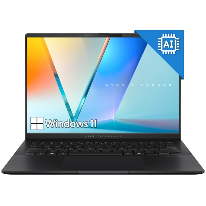 Лаптоп Asus Vivobook S14 S5406SA-QD149W, S5406SA-QD149W.250SSD, 14", Intel Core Ultra 7 258V (8-ядрен), Intel Arc 140V 8 Core, 32GB 8533MHz LPDDR5x, Черен