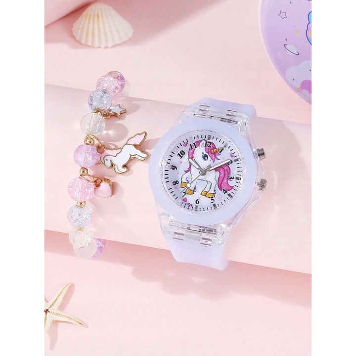 Világító karkötő karóra, unikornis képpel