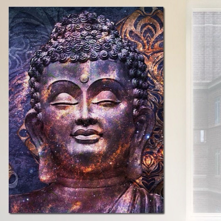 Премиум картина върху платно, LuxCanva® I109, Астрална медитация, 100 X 135 см, 100% памучно платно 400 г/м2, дървена рамка, Буда, Дзен, Медитация, Мир, Просветление, Духовност, Вселена, Енергия, Космос, Урна, Хол, Спалня