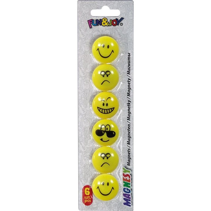 Tábla mágnesek, 29mm, 6db, Smiley, Fun&Joy