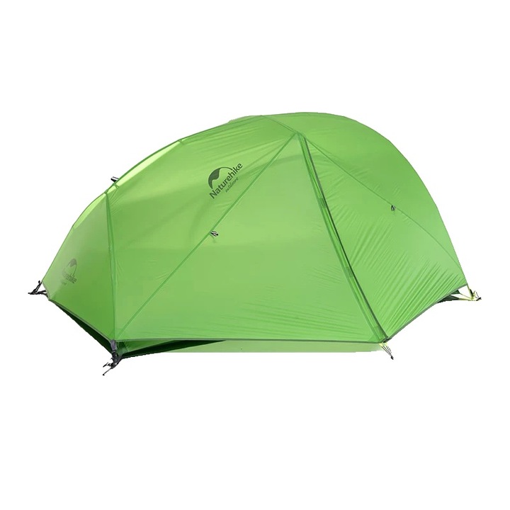 Kempingsátor, 3 évszakos, vízálló >4000 mm, könnyű kivitel, zöld, 2 személyes, 345x65x65 cm