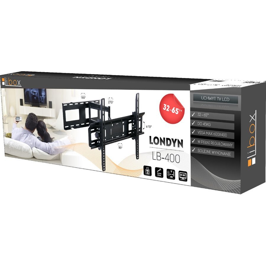 Suport TV cu brat Libox LONDYN LB-400 | 32''-65'', VESA 600x400mm, 45 kg, horizontal