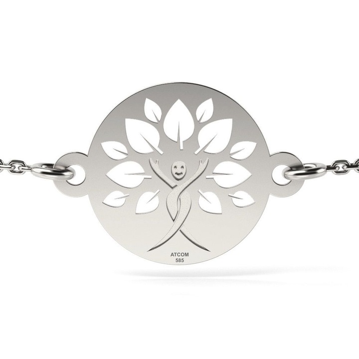 Bratara cu lantisor din aur alb model Copacul vietii cu chip