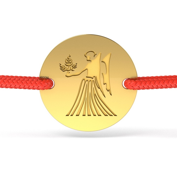 Bratara din aur galben cu snur rosu model Fecioara