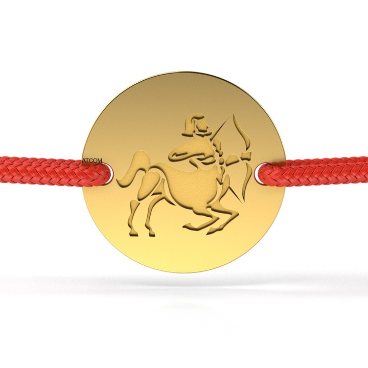 Bratara din aur galben cu snur rosu model Sagetator