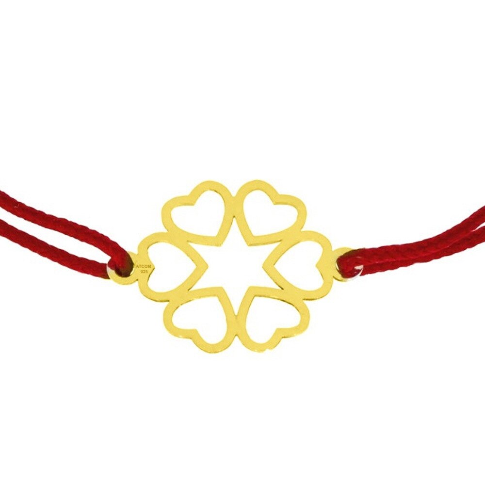 Bratara snur rosu inimioare cu stea aur galben