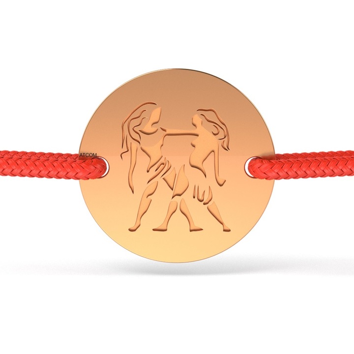 Гривна от розово злато с червена връв, модел Gemini