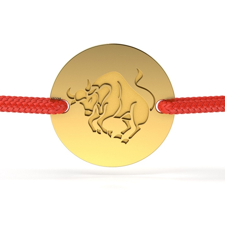 Bratara din aur galben cu snur rosu model Taur