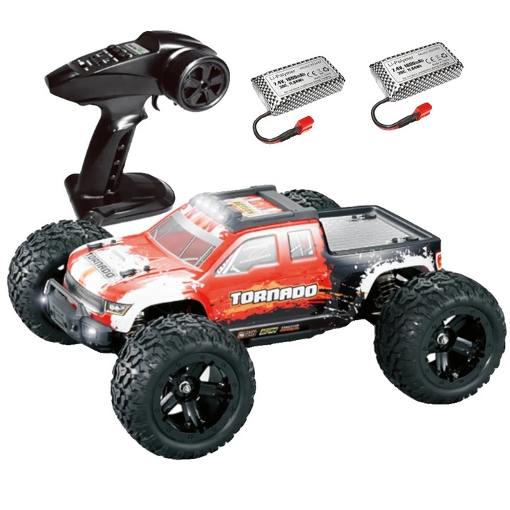 Masinuta RC Off-Road, 45 km/h, 2 baterii, rosu si alb, 34x29.5x13.5cm