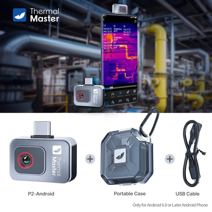 P2Pro hőkamera, IR felbontás 256x192, mérési tartomány -4-től 1112-ig, P2Android