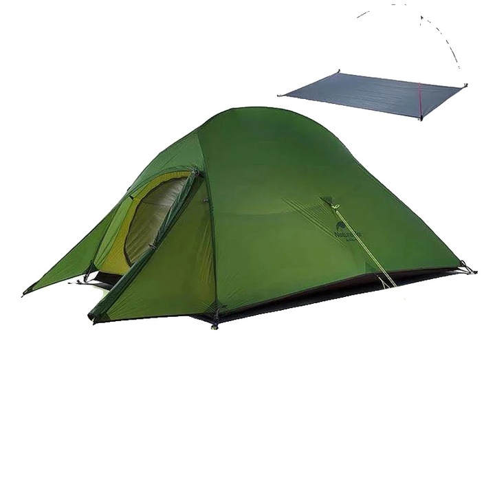 2 személyes kemping sátor, zöld, könnyű kialakítás, vízálló, 125x270x100 cm