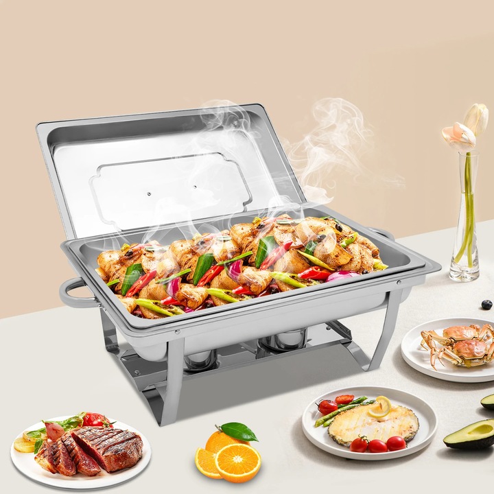 Нагревател за бюфет, Chafing Dish, 9 л инокс, професионален, за кетъринг и партита, черен