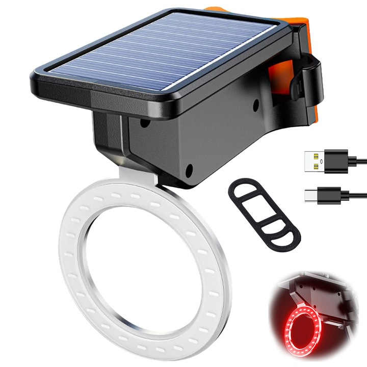 BYONDSELF Соларно фенерче за велосипеди, алармени светлини за колоездене, със сензор за спирачки, увеличава видимостта през нощта в планински райони и пътища