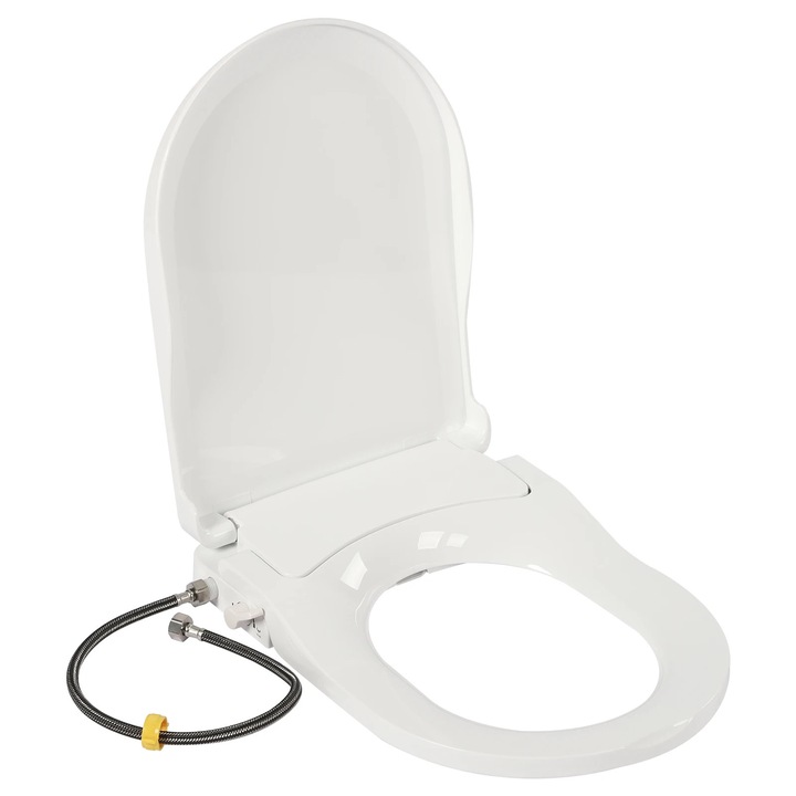 Capac WC cu bideu, Neelectric, forma D, 2 duze (feminin & sezut), 3 orificii de pulverizare, Racord apa 1, 27 cm, Distanta orificii 11, 5–16, 5 cm, Alb