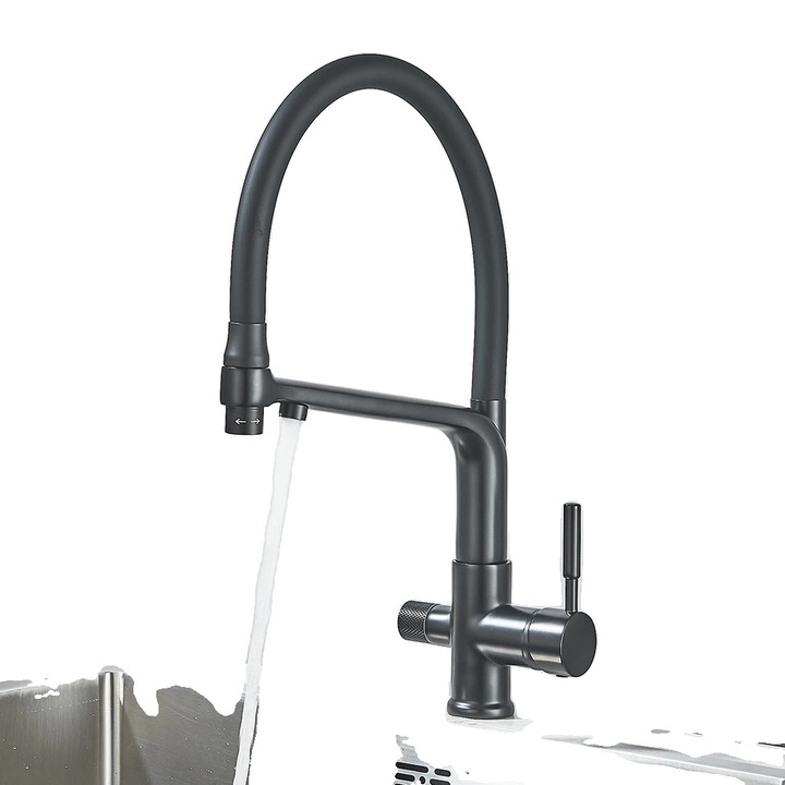 Fürdőszobai csaptelep, hideg-meleg vizes keverő, modern dizájn, két fogantyú, matt fekete, pultra szerelhető