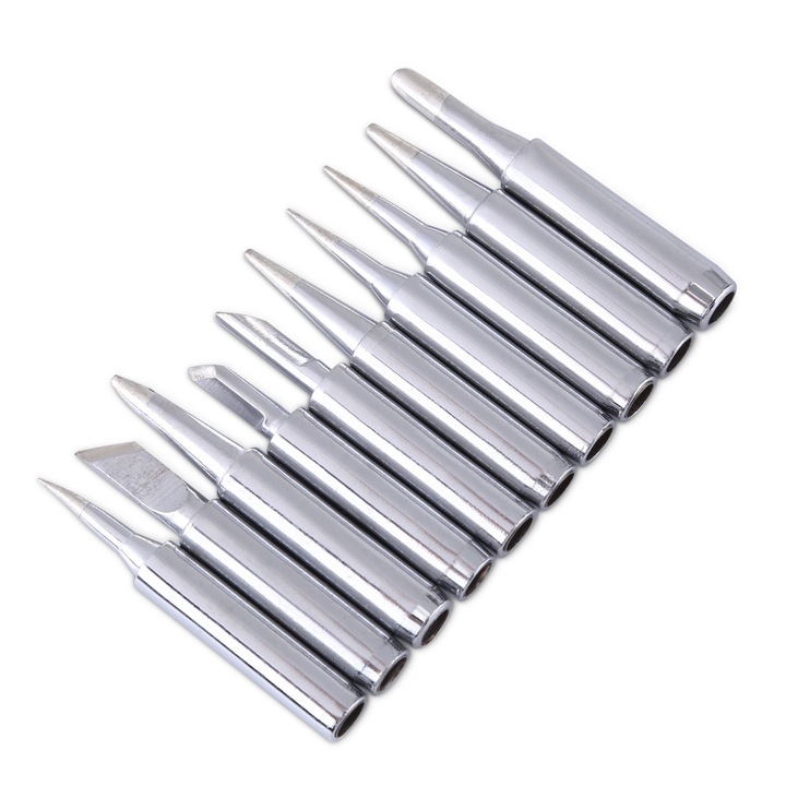 Set 10 varfuri de lipit AMRINUGL, cupru fara oxigen, 7 tipuri, temperatura 200-480°C, argintiu